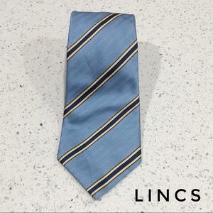 Lincs Blue Diagonal Striped Preppy Silk Tie EUC